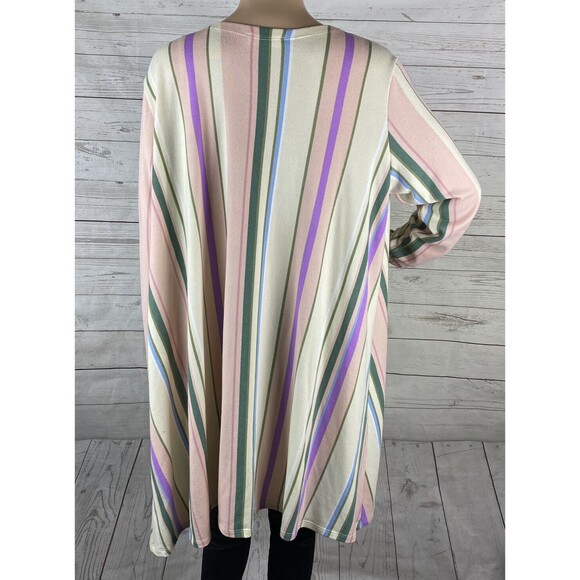 LuLaRoe Simply Comfortable Jacket Large Pastel Pink Ivory Green Blue Striped - Picture 9 of 12